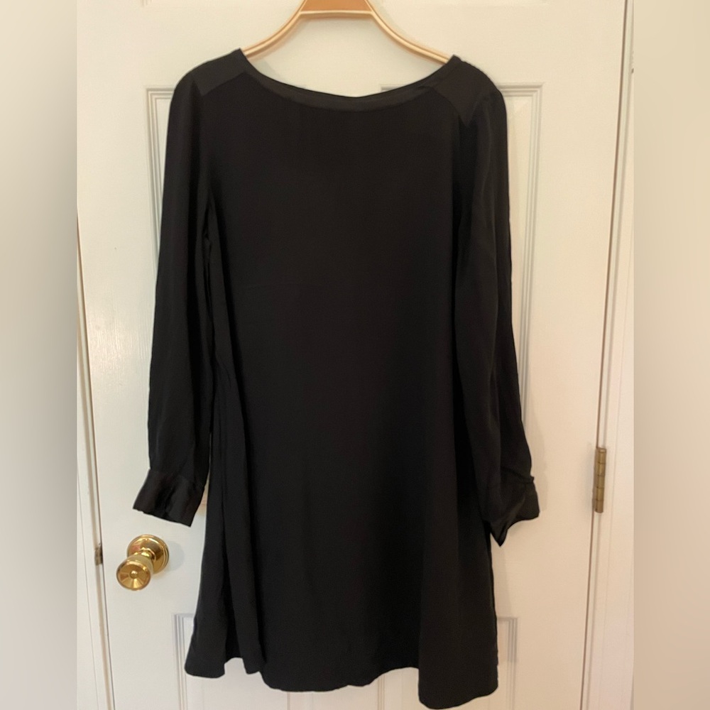 Eileen Fisher Black 100% Silk Long Sleeve Dress
